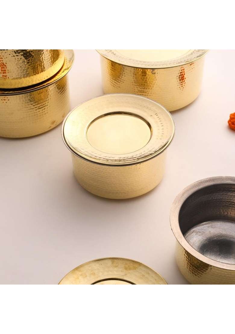 PTAL NAGRI Kitchen 101 Authentic Brass Handi Cooking Pot for Cooking | 2.25 L | 2.4 Qt | Tin Lined Kalai | Hammered Finish | With Lid - Indya