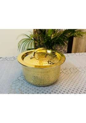 PTAL NAGRI Pure Brass Lagaan Patila Cooking Pot | 2 L | 2.1 Qt | Tin Lined Kalai | Hammered Finish | With Lid