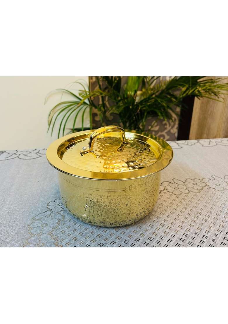 PTAL NAGRI Pure Brass Lagaan Patila Cooking Pot | 2 L | 2.1 Qt | Tin Lined Kalai | Hammered Finish | With Lid - Indya