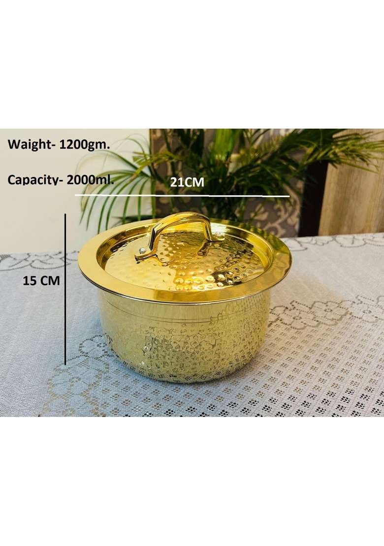 PTAL NAGRI Pure Brass Lagaan Patila Cooking Pot | 2 L | 2.1 Qt | Tin Lined Kalai | Hammered Finish | With Lid - Indya