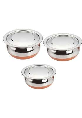ALWAFLI Stainless Steel Copper Bottom Kitchen Serving | 0.45 L | 0.5 Qt | 3-Piece Set | With Lid
