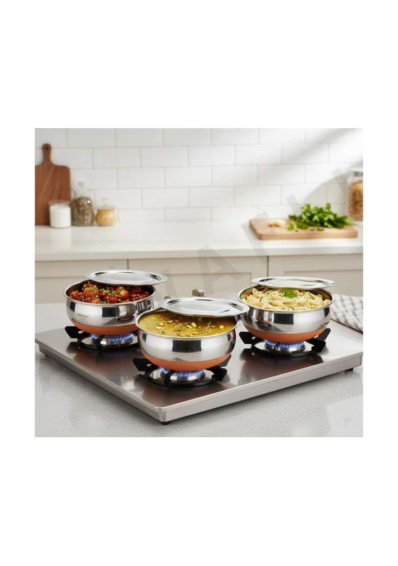 ALWAFLI Stainless Steel Copper Bottom Kitchen Serving | 0.45 L | 0.5 Qt | 3-Piece Set | With Lid - Indya