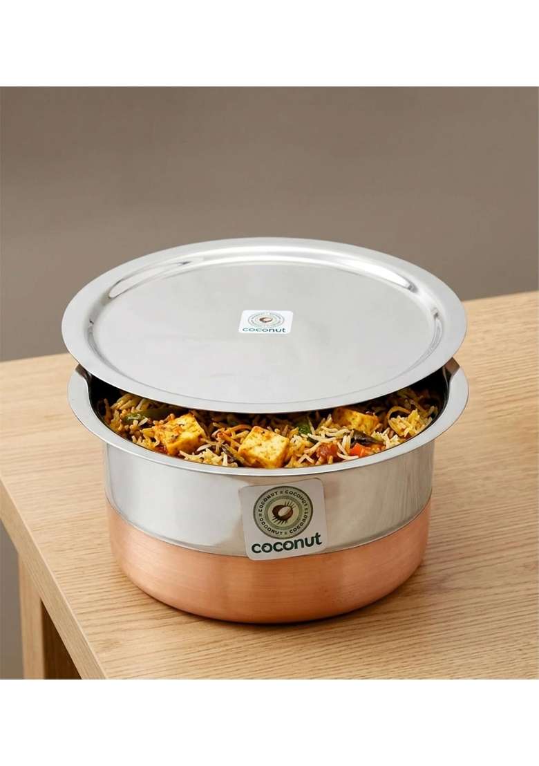 coconut Premium Stainless Steel Copper Bottom Tope with Steel Lid | 2 L | 2.1 Qt - Indya
