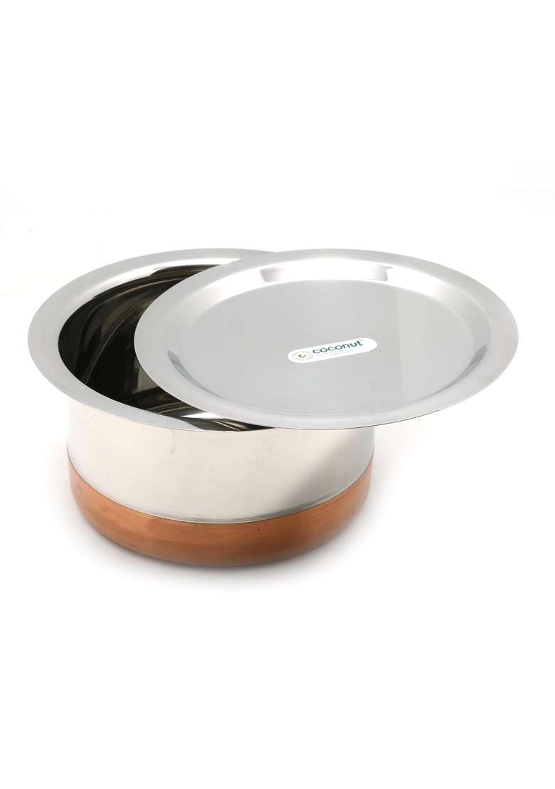 coconut Premium Stainless Steel Copper Bottom Tope with Steel Lid | 2 L | 2.1 Qt - Indya