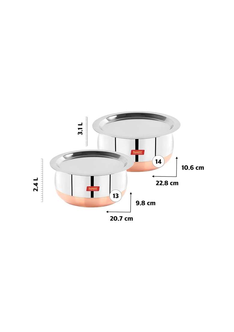 Sumeet SSumeet Stainless Steel Copper Bottom Cookware Set | 2.4 L | 2.5 Qt | With Lid - Indya