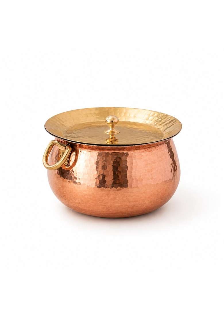 P-TAL Copper Madurai Handi Tin Coated with Lid 100 Pure Copper Degchi Cooking Pot | Non-Toxic | Tin Lined Kalai - Indya