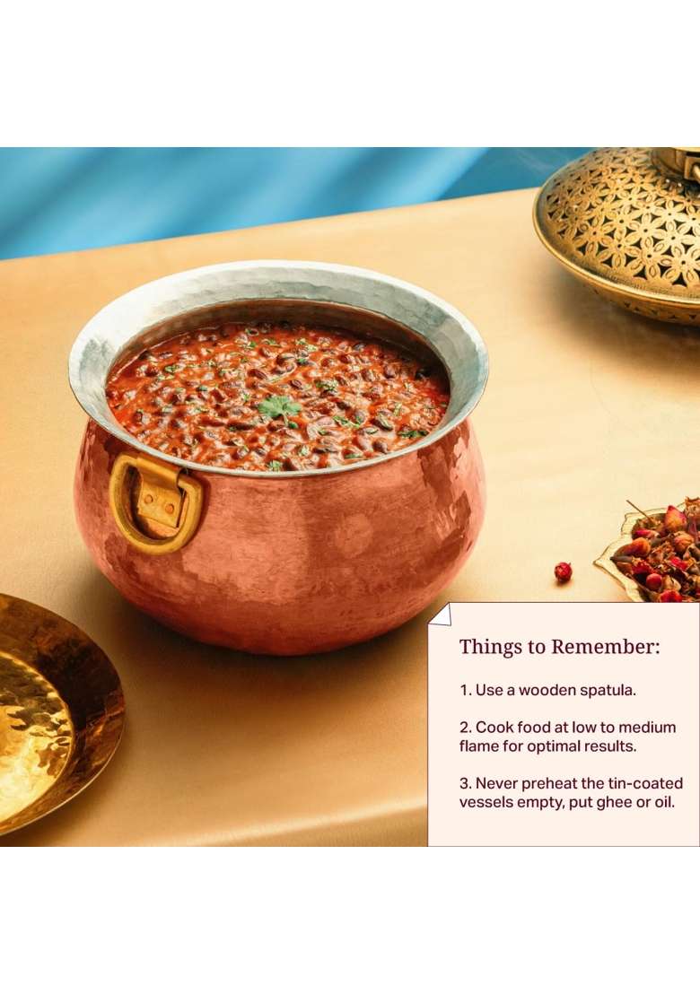 P-TAL Copper Madurai Handi Tin Coated with Lid 100 Pure Copper Degchi Cooking Pot | Non-Toxic | Tin Lined Kalai - Indya