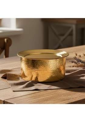 Artarium Pure Brass Lagaan Tin Coated Patila Cooking Pot Hammered Bhagona with Lid Round Tapeli | 1.5 L | 1.6 Qt | Tin Lined Kalai