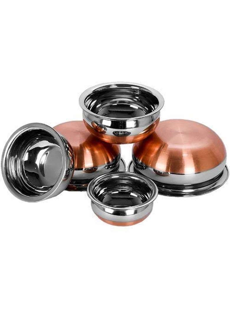 Super HK Stainless Steel Copper Bottom Handi patila Pot Biryani Punjabi Handi Set | 0.5 L | 0.5 Qt | 5-Piece Set - Indya