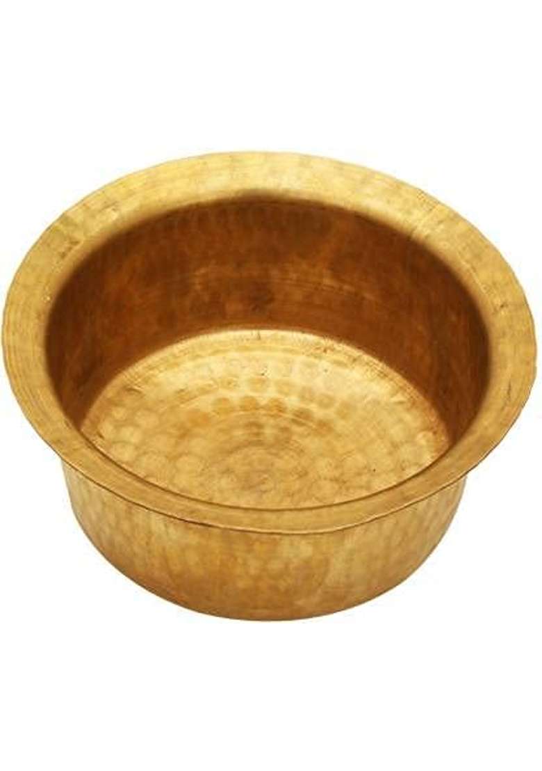 Karmbhumi Brass Round Heavy Bottom Tapeli Cooking Pot | 2 L | 2.1 Qt - Indya
