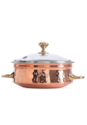 INDIAN ART VILLA IndianArtVilla Steel Copper Handi Cooking Pot Bowl with Glass Lid | 300 ml | 10.1 fl oz
