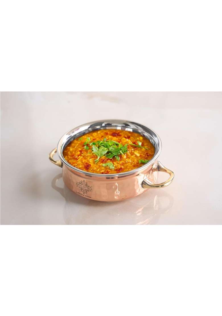 INDIAN ART VILLA IndianArtVilla Steel Copper Handi Cooking Pot Bowl with Glass Lid | 300 ml | 10.1 fl oz - Indya