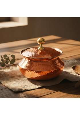 Artarium Hammered Matte Finish Copper Patili Cooking Pot with Lid Modern Copper Biyani Handi | 4.5 L | 4.8 Qt