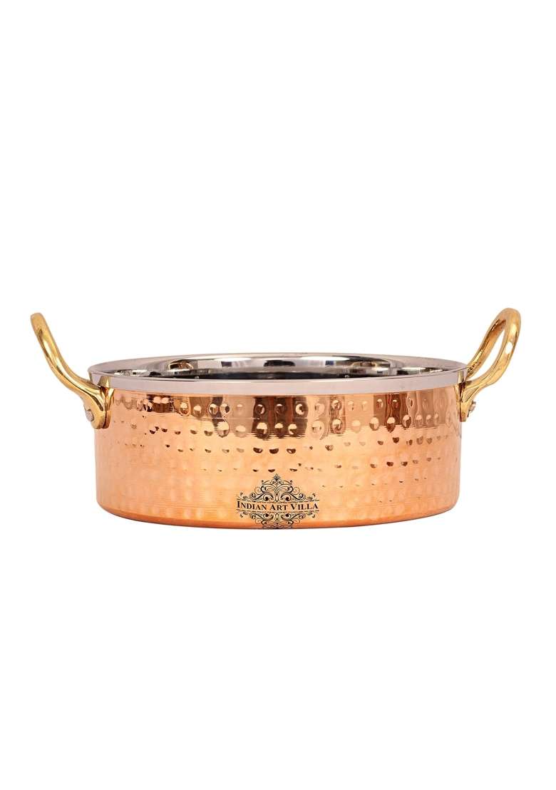 INDIAN ART VILLA Steel Copper Sauce Pot with Brass Handle Serveware for Hotel Restaurant | 300 ml | 10.1 fl oz - Indya