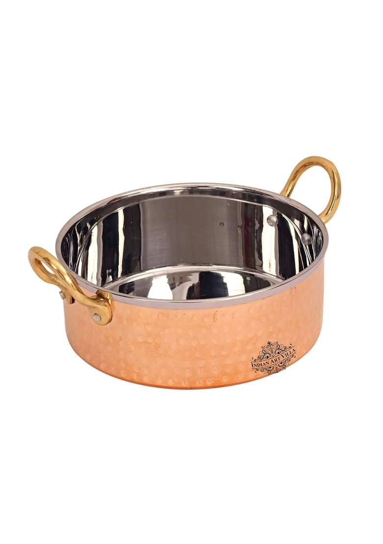 INDIAN ART VILLA Steel Copper Sauce Pot with Brass Handle Serveware for Hotel Restaurant | 300 ml | 10.1 fl oz - Indya