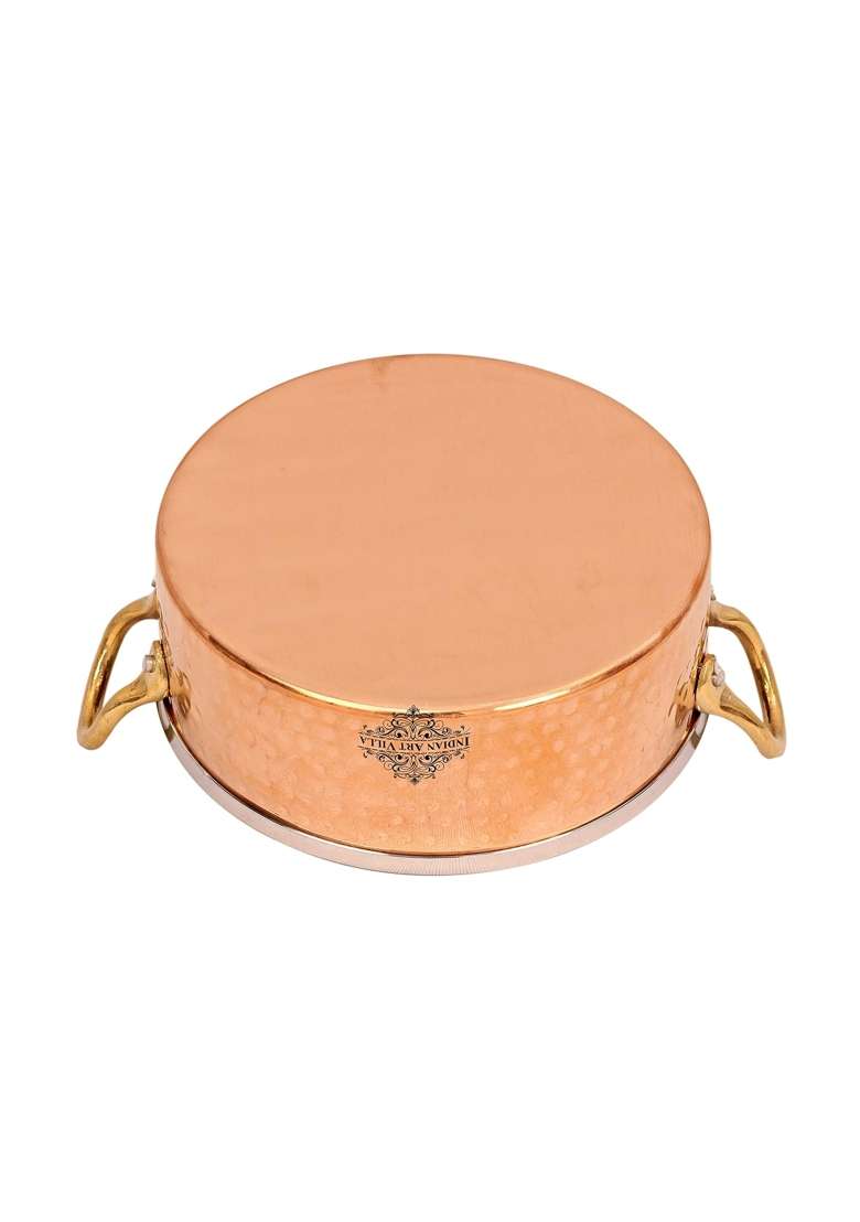 INDIAN ART VILLA Steel Copper Sauce Pot with Brass Handle Serveware for Hotel Restaurant | 300 ml | 10.1 fl oz - Indya