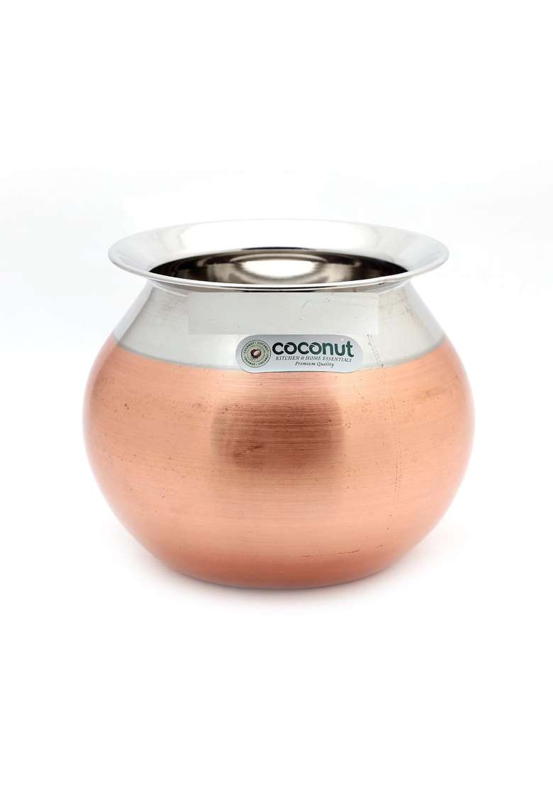 coconut Stainless Steel Copper Bottom Balloon Cookware Container Tope Cooking Pot - 1 Unit | 1.5 L | 1.6 Qt - Indya
