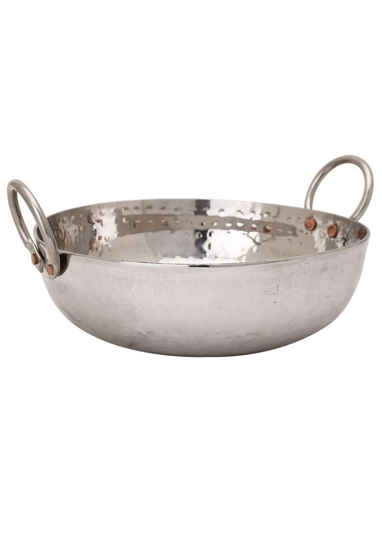 Yadav Craft High Grade Steel Hammered Kadhai Wok Round Base | 3 L | 3.2 Qt | Rust Resistant - Indya