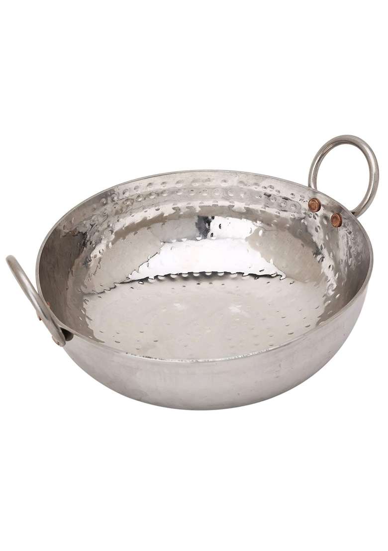 Yadav Craft High Grade Steel Hammered Kadhai Wok Round Base | 3 L | 3.2 Qt | Rust Resistant - Indya