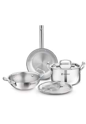 BERGNER Tripro Triply Stainless Steel Cookware Set | 3 L | 3.2 Qt | 24 cm | 9.4 Inch | 5-Piece Set | Induction Compatible | With Lid
