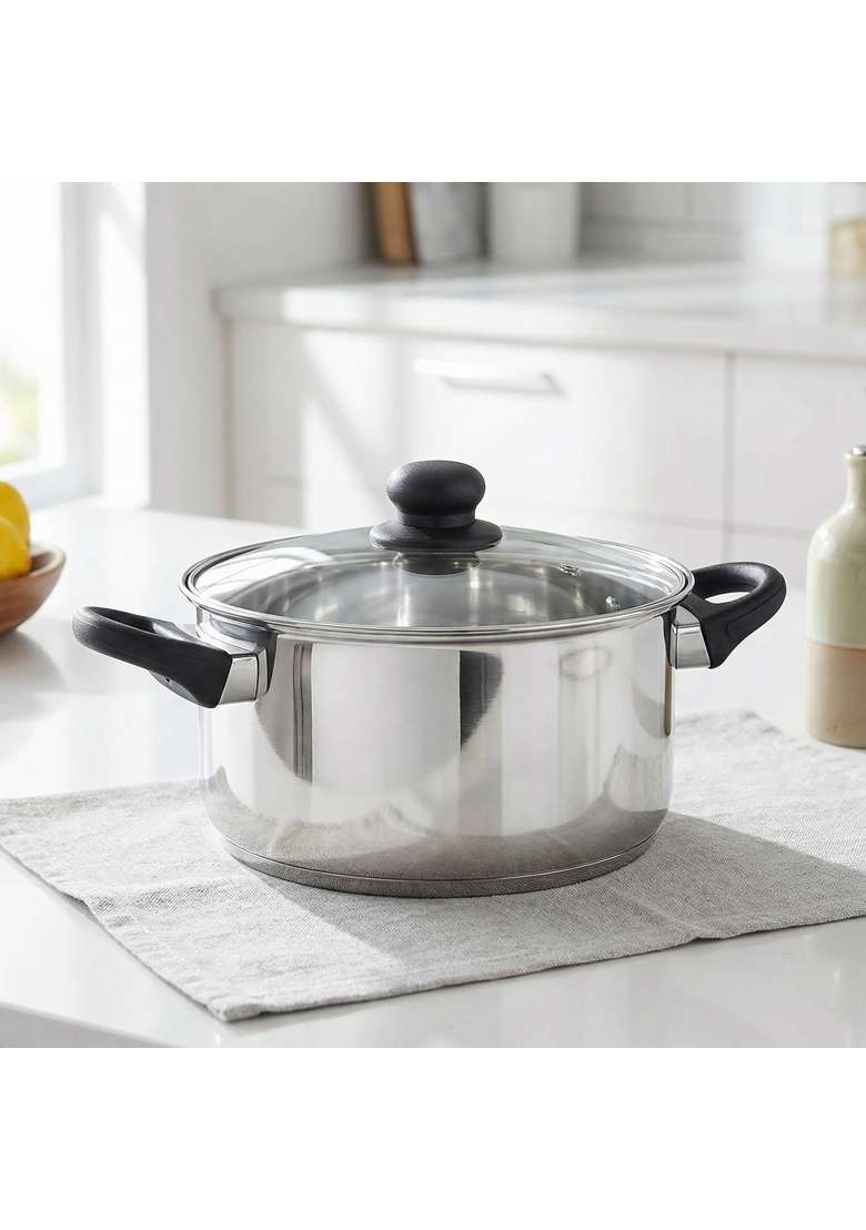 Solimo Amazon Brand Solimo Stainless Steel Induction Bottom Dutch Oven with Glass Lid | 5 L | 5.3 Qt | 24 cm | 9.4 Inch - Indya