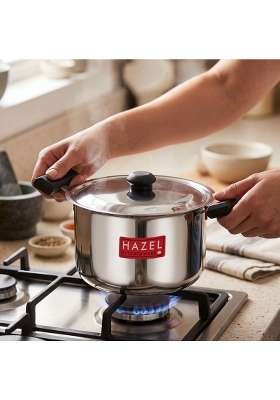 HAZEL Stainless Steel Tope Cooking Pot with Lid | 2.5 L | 2.6 Qt | 17.5 cm | 6.9 Inch | Induction Compatible