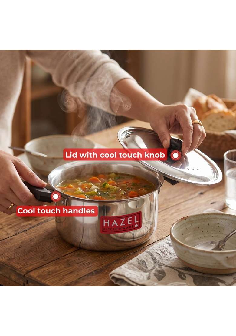 HAZEL Stainless Steel Tope Cooking Pot with Lid | 2.5 L | 2.6 Qt | 17.5 cm | 6.9 Inch | Induction Compatible - Indya
