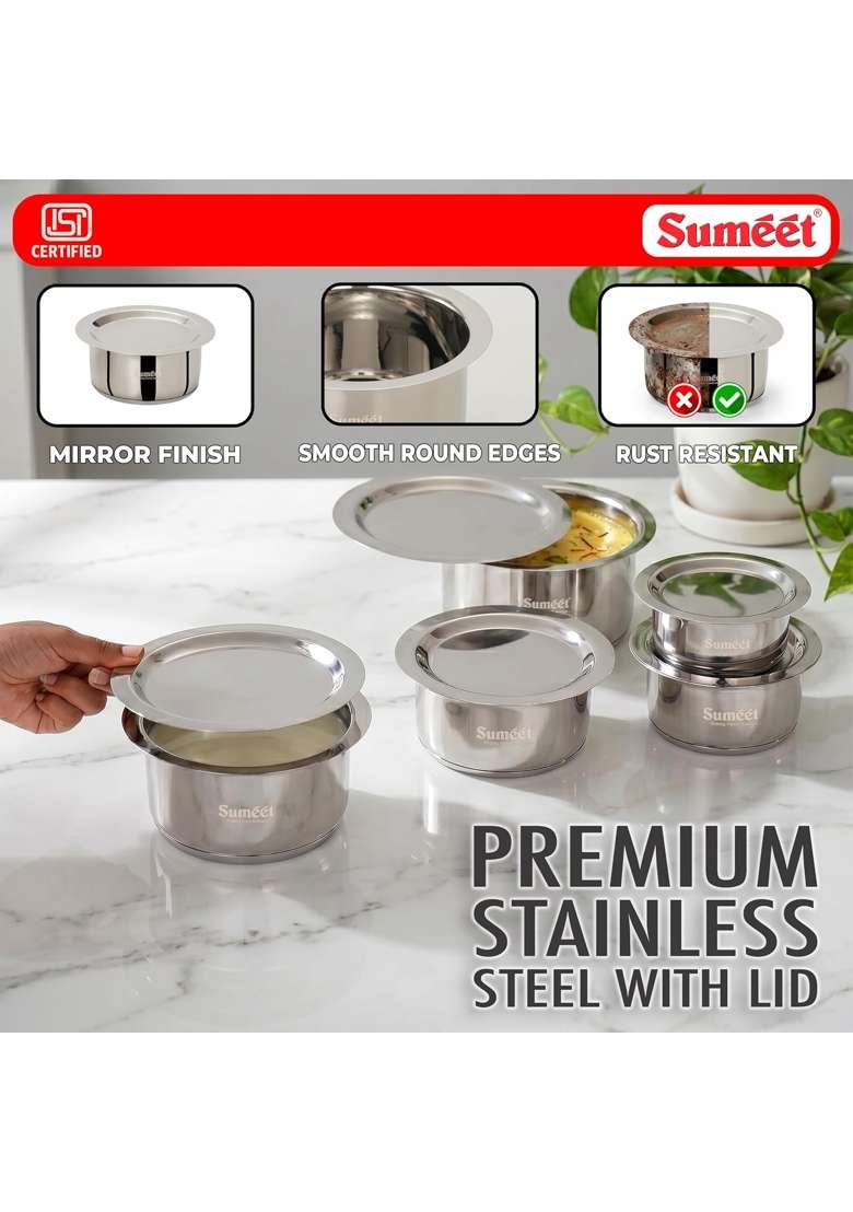 Sumeet ISI Certified Induction Bottom | 350 ml | 11.8 fl oz | 5-Piece Set | With Lid - Indya