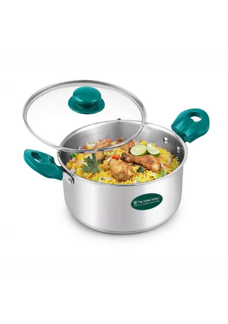 The Indus Valley Stainless Steel Impact Bonded Casserole | 5 L | 5.3 Qt | Induction Compatible | Non-Toxic - Indya
