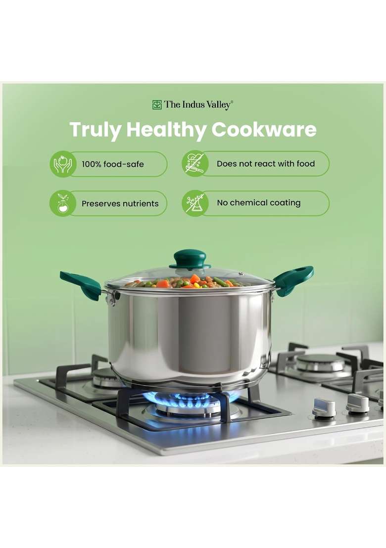 The Indus Valley Stainless Steel Impact Bonded Casserole | 5 L | 5.3 Qt | Induction Compatible | Non-Toxic - Indya