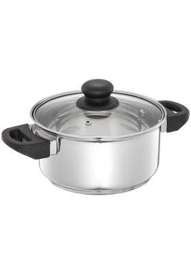 Solimo Amazon Brand Solimo Stainless Steel Dutch Oven with Glass Lid | 2000 ml | 67.6 fl oz | 18 cm | 7.1 Inch | Induction Compatible
