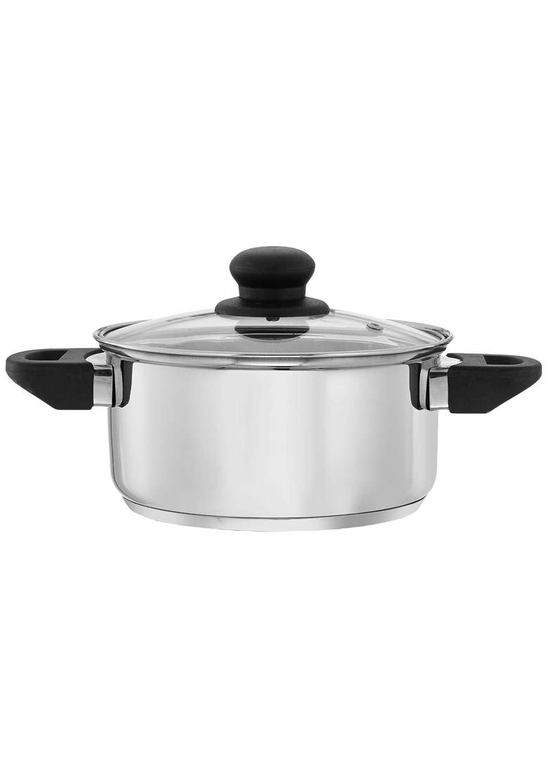 Solimo Amazon Brand Solimo Stainless Steel Dutch Oven with Glass Lid | 2000 ml | 67.6 fl oz | 18 cm | 7.1 Inch | Induction Compatible - Indya