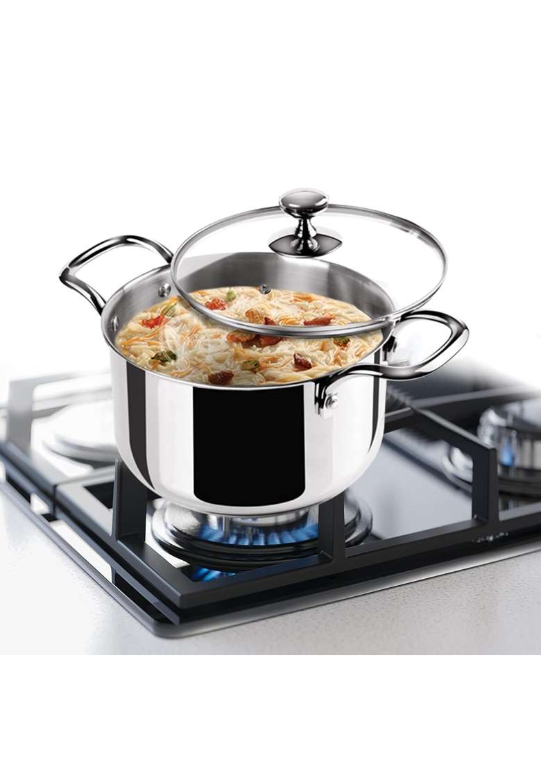 MILTON Pro cook Induction Cookware and Gas Stove Friendly Triply Stainless Steel Casserole | 1.2 L | 1.3 Qt | 14 cm | 5.5 Inch | With Lid - Indya