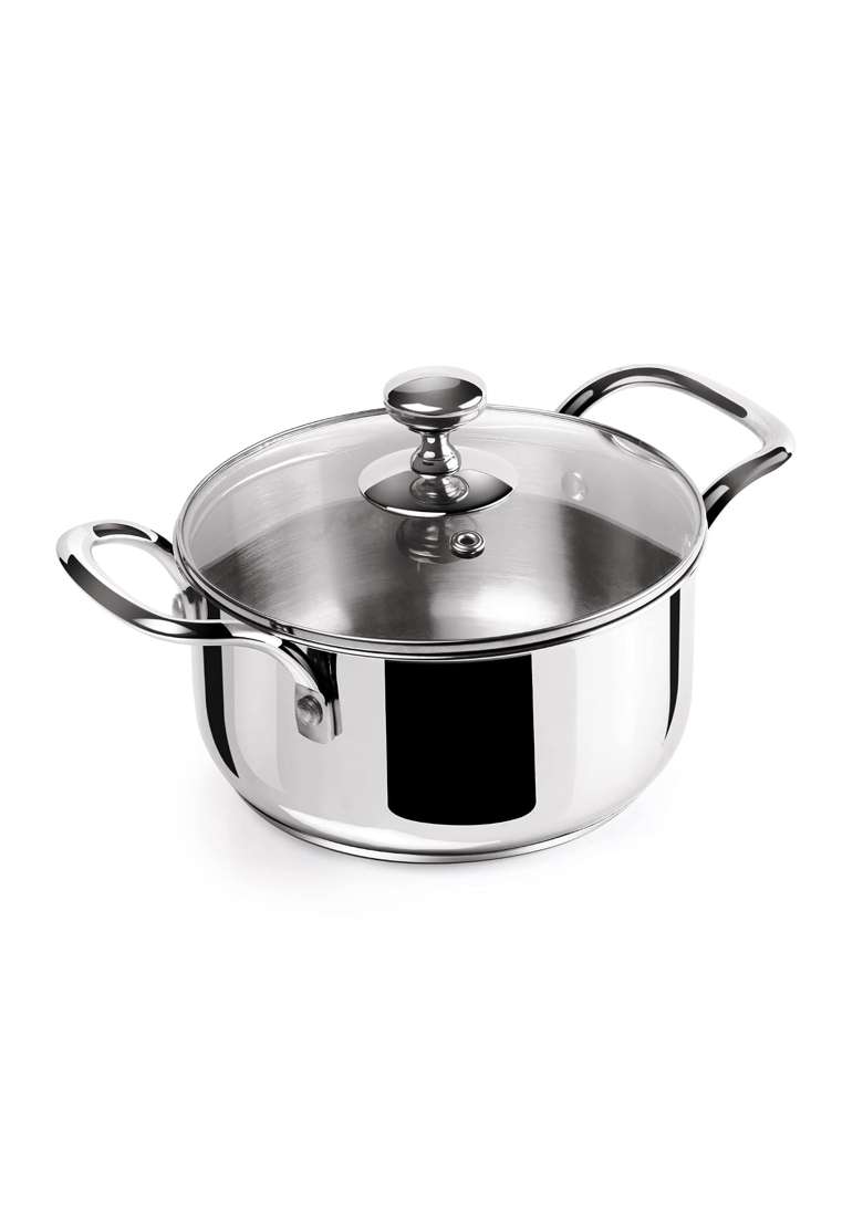 MILTON Pro cook Induction Cookware and Gas Stove Friendly Triply Stainless Steel Casserole | 1.2 L | 1.3 Qt | 14 cm | 5.5 Inch | With Lid - Indya