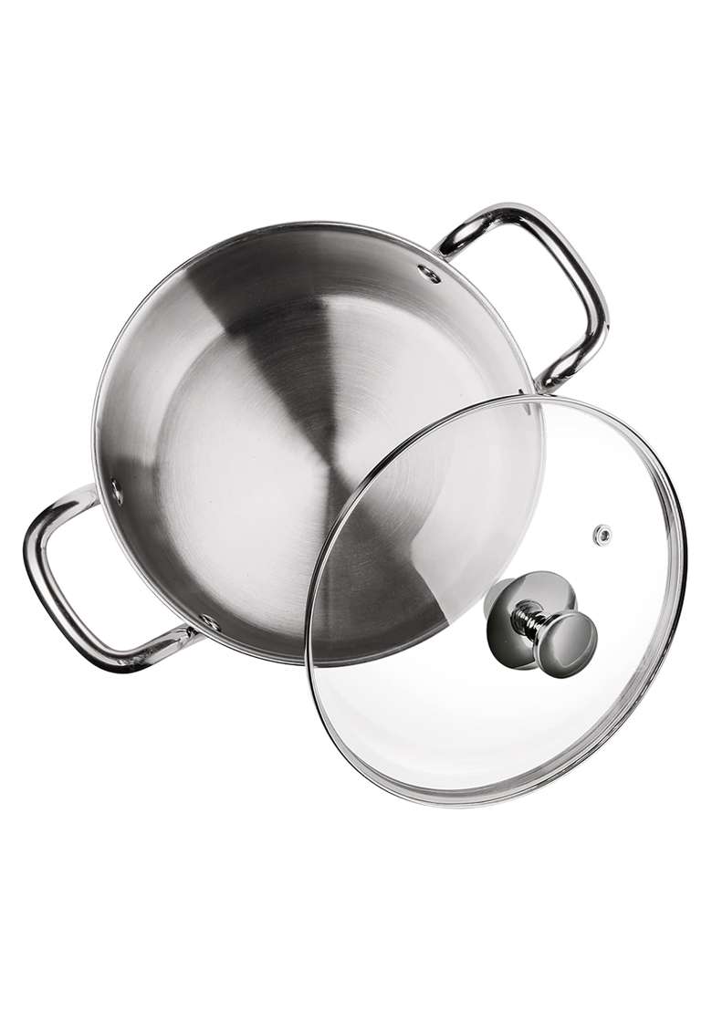 MILTON Pro cook Induction Cookware and Gas Stove Friendly Triply Stainless Steel Casserole | 1.2 L | 1.3 Qt | 14 cm | 5.5 Inch | With Lid - Indya