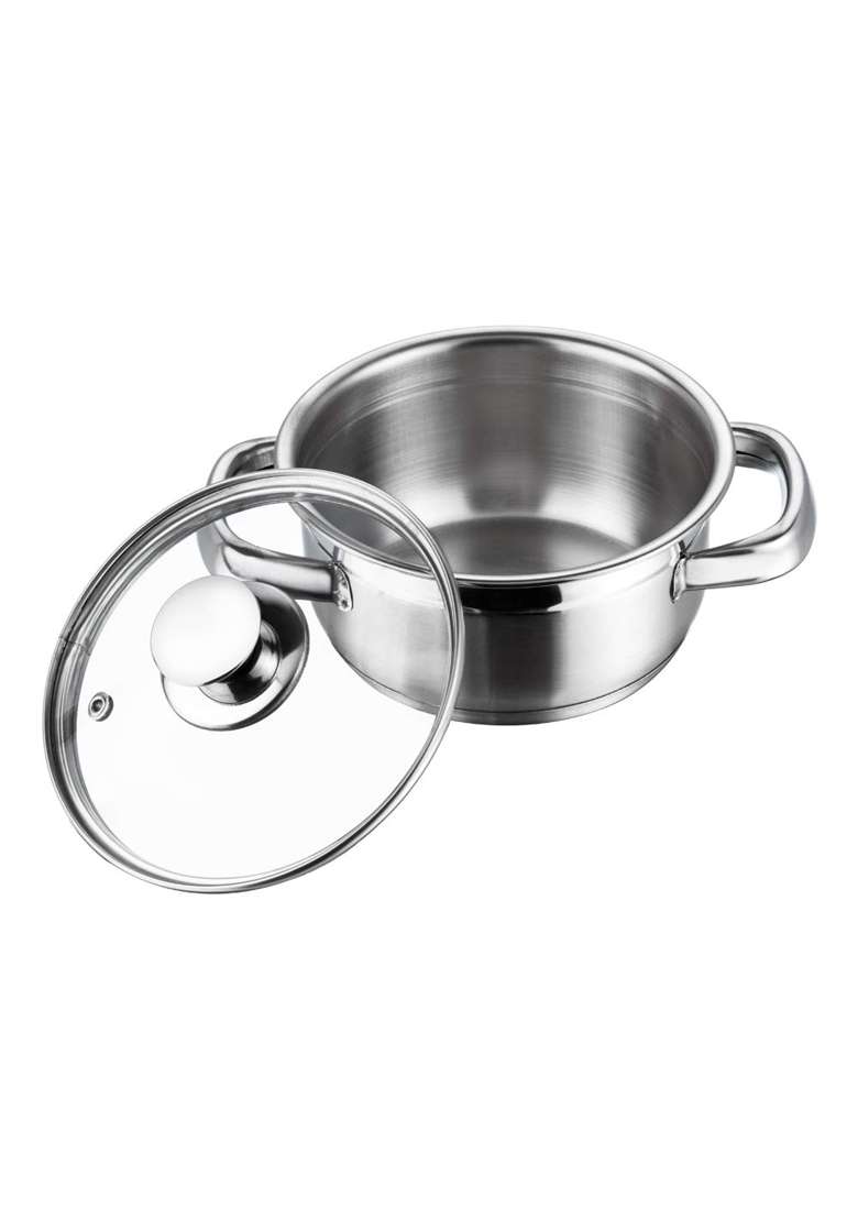 Vinod Bremen Stainless Steel Saucepot with Glass Lid | 1 L | 1.1 Qt | 14 cm | 5.5 Inch | Induction Compatible - Indya