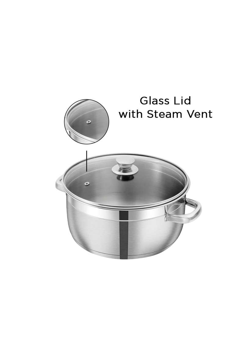 Vinod Bremen Stainless Steel Saucepot with Glass Lid | 1 L | 1.1 Qt | 14 cm | 5.5 Inch | Induction Compatible - Indya