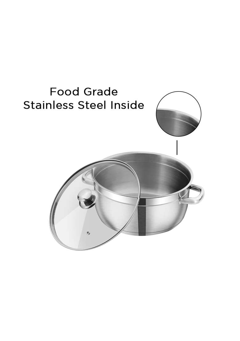 Vinod Bremen Stainless Steel Saucepot with Glass Lid | 1 L | 1.1 Qt | 14 cm | 5.5 Inch | Induction Compatible - Indya