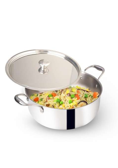 The Indus Valley Triply Stainless Steel Stock Pot with SS Lid Briyani Pot | 4 L | 4.2 Qt | 24 cm | 9.4 Inch | Induction Compatible | Non-Toxic