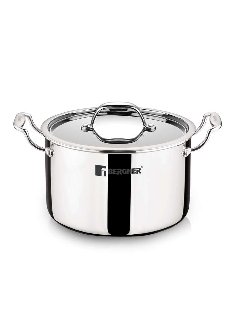 BERGNER Argent Samsara Triply Stock Pot with Stainless Steel Lid | 3 L | 3.2 Qt | 18 cm | 7.1 Inch | Induction Compatible - Indya