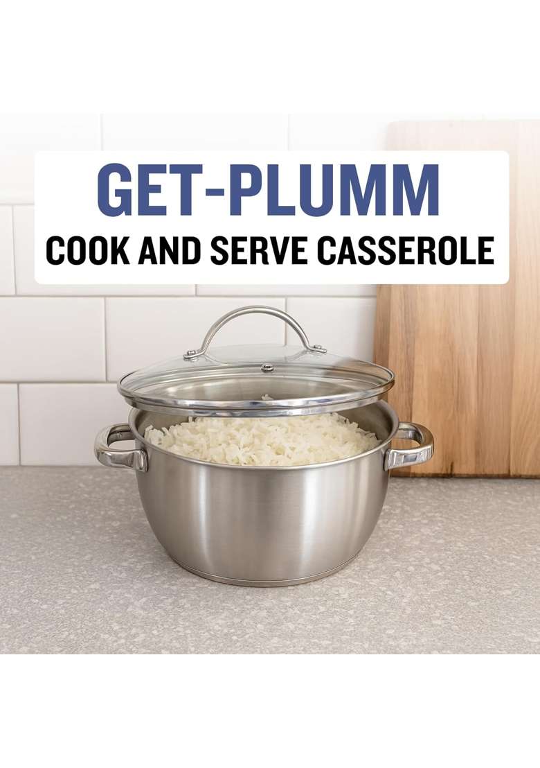 PLUMM Get Plumm Stainless Steel Cooking Pot | 24 cm | 9.4 Inch | With Lid - Indya