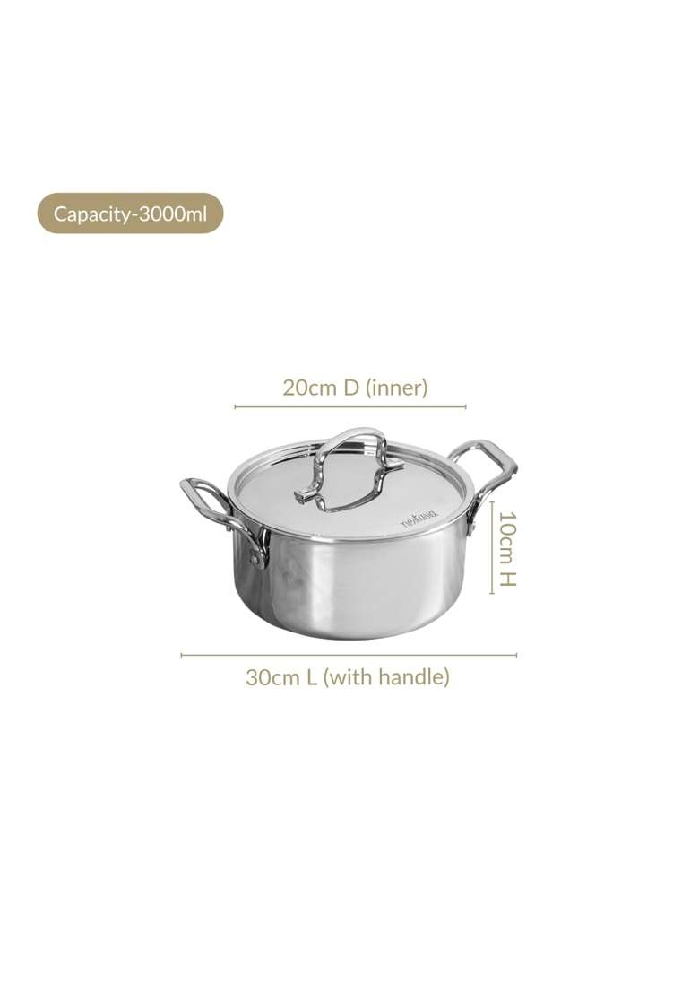Nestasia Triply Stainless Steel Casserole Pot with Lid | 3000 ml | 101.4 fl oz | Induction Compatible | Heavy Bottom - Indya
