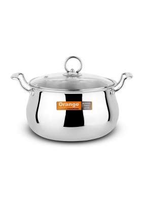 Orange Stainless Steel Triply Cook and Serve Handi Biryani Pot Stock Pot Casserole | 4 L | 4.2 Qt | 20 cm | 7.9 Inch | Induction Compatible