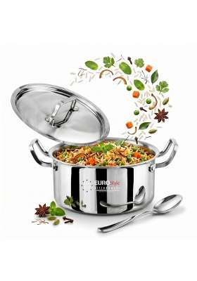 EURO style EUROStyle Professional Stainless Steel Triply Biryani Pot with Lid | 3.5 L | 3.7 Qt | 22 cm | 8.7 Inch