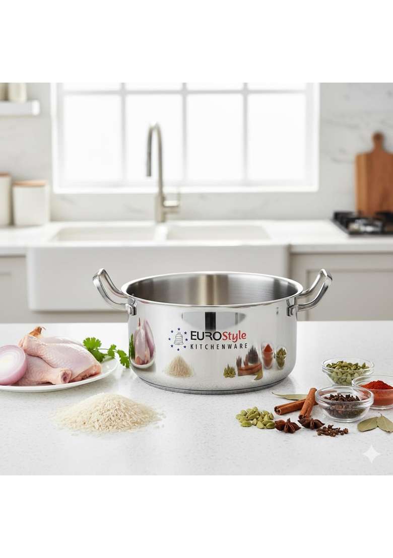 EURO style EUROStyle Professional Stainless Steel Triply Biryani Pot with Lid | 3.5 L | 3.7 Qt | 22 cm | 8.7 Inch - Indya