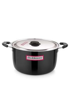 FLIXBLOOM Deep Black Kitchen Hard Anodised Induction Base Cook-n-Serve Bowl Cooking Sauce | 2 L | 2.1 Qt | With Lid