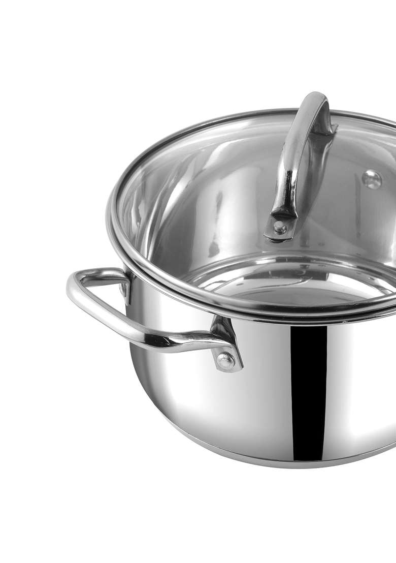 Vinod Mainz Stainless Steel Cookware | 2.7 L | 2.9 Qt | 3-Piece Set | Induction Compatible | With Lid - Indya
