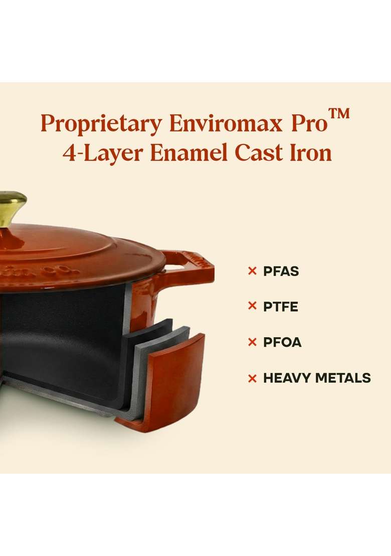CUMIN CO. Enamel Cast Iron Dutch Oven | 1.2 L | 1.3 Qt | 16 cm | 6.3 Inch | Induction Compatible | Heavy Bottom | Non-Toxic | Non-Stick - Indya
