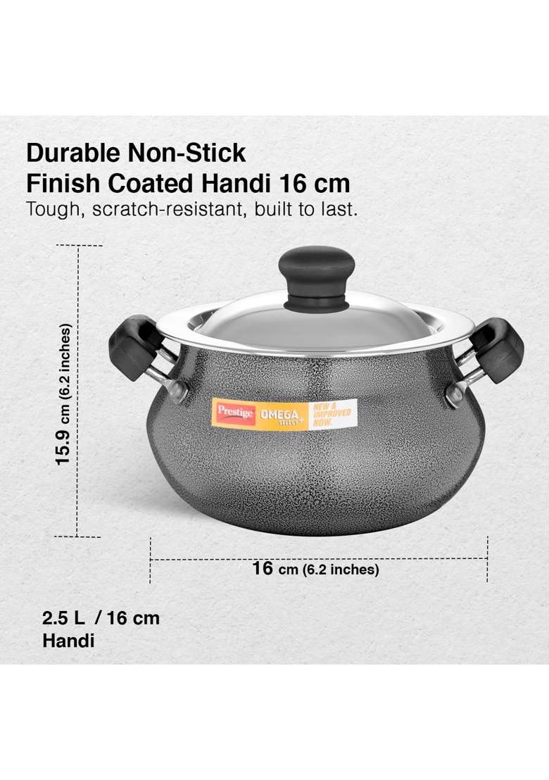 Prestige Omega Select Plus Non Stick Mini Handi Cooking Pot with Ss Lid | 2.5 L | 2.6 Qt - Indya