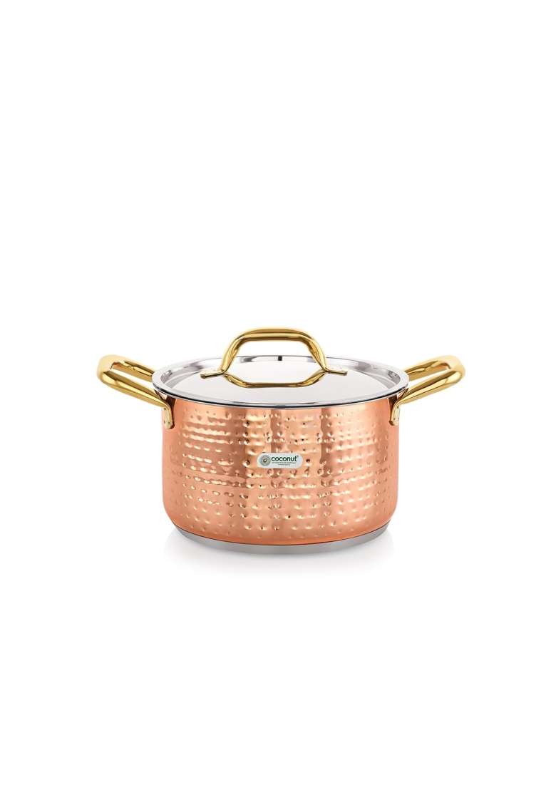 coconut Serene Stainless Steel Copper Polish Hammered Design Capsulated Stockpot | 3500 ml | 118.3 fl oz - Indya